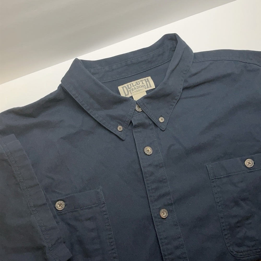 Duluth Trading Co Mens Button Up Shirt 4XL Short Sleeve Pockets Navy Preppy